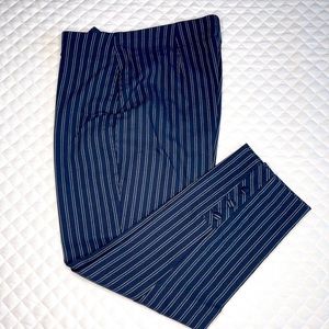 Chico’s Pull-on Crop Pants in Navy/White Pinstripe with Buttons at Hem